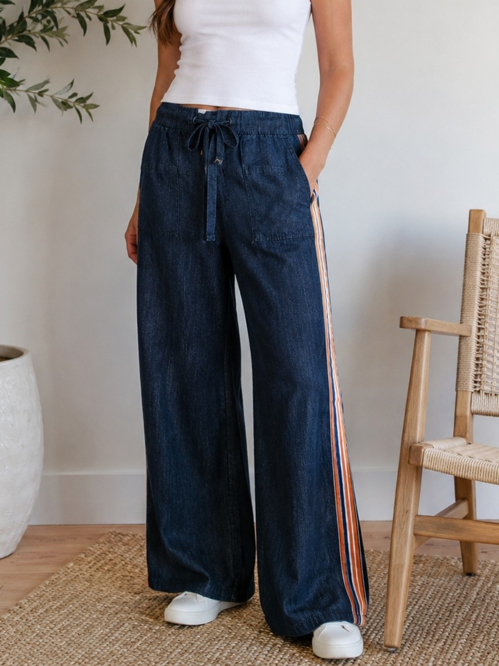 Maeve Anthropologie Side Stripe Wide Leg Denim Pants – Size S